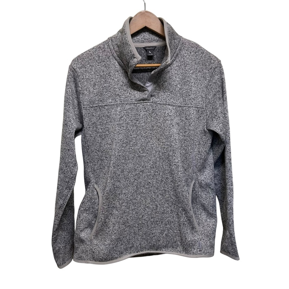 Eddie Bauer Grey Speckled 1/4 Snap High Neck Sweatshirt Top Size M